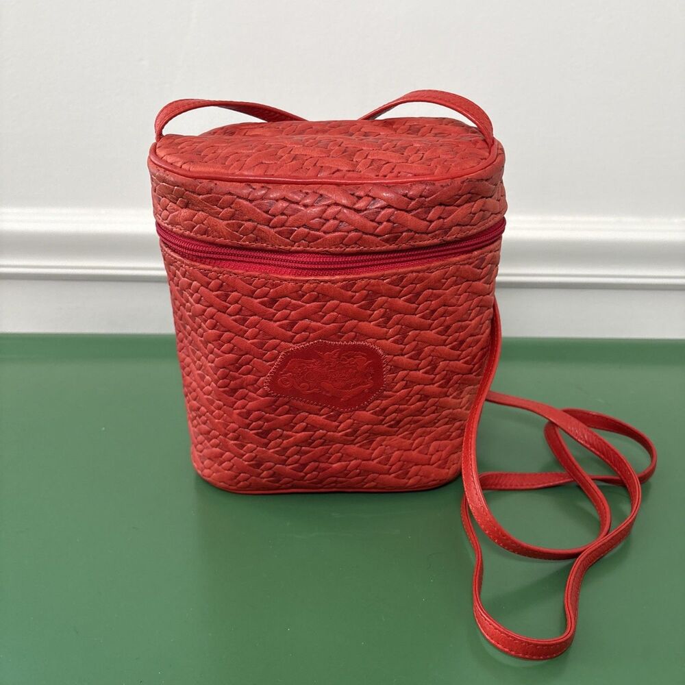 Vintage Carlos Falchi Leather Red Basket Crossbody Purse